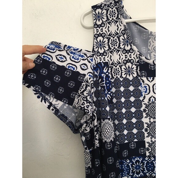 NY Collection Maxi Dress High Low Printed  Plus Size 2XP Cold Shoulder Slit - Picture 10 of 13